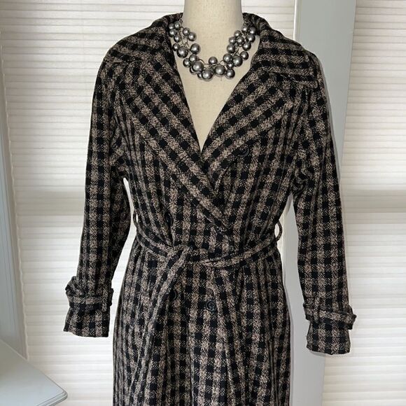 Nerazzurri Women’s S gorgeous Black and brown check long belted coat jacket - Picture 14 of 16
